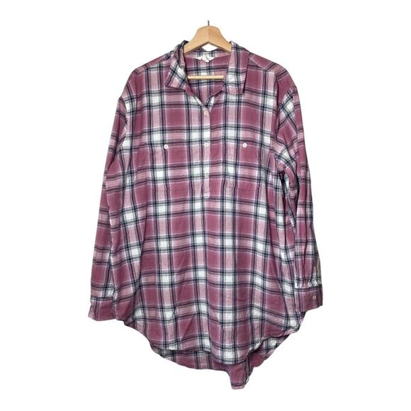 Caslon Pullover Blouse Top Plaid Long Sleeve Size XXL 2X Cotton Mauve Tunic - Picture 1 of 4